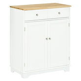 HOMCOM Kitchen Storage Cabinet, Sideboard Floor Cupboard with Solid Wood Top, Adjustable Shelf, and 2 Drawers for Living Room, and Hallway, White