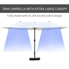 Outsunny Patio Umbrella 15' Steel Rectangular Outdoor Double Sided Market with base, UV Sun Protection & Easy Crank for Deck Pool Patio, Beige