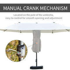 Outsunny Patio Umbrella 15' Steel Rectangular Outdoor Double Sided Market with base, UV Sun Protection & Easy Crank for Deck Pool Patio, Beige