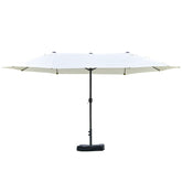 Outsunny Patio Umbrella 15' Steel Rectangular Outdoor Double Sided Market with base, UV Sun Protection & Easy Crank for Deck Pool Patio, Beige