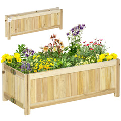 Outsunny Foldable Raised Garden Bed, Wooden Planter Box, Herb Garden Planter with Drainage Holes, for Backyard, Patio to Grow Vegetables, Herbs, and Flowers, 27.6" x 11.6" x 9.8"