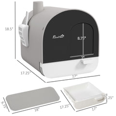 PawHut Cat Litter Box with Lid with Scoop and Filter, Light Gray