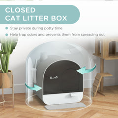 PawHut Cat Litter Box with Lid with Scoop and Filter, Light Gray