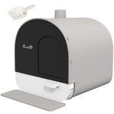 PawHut Cat Litter Box with Lid with Scoop and Filter, Light Gray