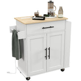 HOMCOM Rolling Island with Wheels for Kitchen, Kitchen Island on Rollers with Power Outlets, Drawer, and Doors, White