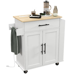 HOMCOM Rolling Island with Wheels for Kitchen, Kitchen Island on Rollers with Power Outlets, Drawer, and Doors, White