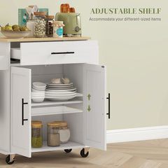 HOMCOM Rolling Island with Wheels for Kitchen, Kitchen Island on Rollers with Power Outlets, Drawer, and Doors, White