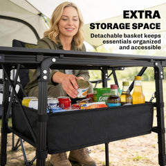 Outsunny 3ft Aluminum Small Folding Table, Portable Camping Table with Storage Bag, Carry Bag for Outdoor Picnic BBQ, Black