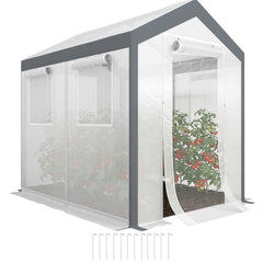 Outsunny Outdoor Walk-In Tunnel Greenhouse with Roll-up Windows, Zippered Mesh Door, & Weather Cover, 8' x 6' x 7.4'