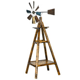 Outsunny Windmill Weather Vane, Wind Vane with Bottom Shelf, Steel Windmill Head, Stained Wood