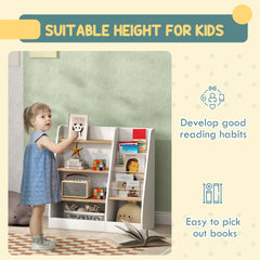 Qaba 4 Tier Kids Bookshelf and Toy Storage Organizer with Book Rack, for Living Room, Kids Room, Playroom, Bedroom, White