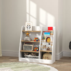 Qaba 4 Tier Kids Bookshelf and Toy Storage Organizer with Book Rack, for Living Room, Kids Room, Playroom, Bedroom, White
