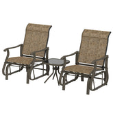 Outsunny 3-Piece Outdoor Gliders Set Bistro Set with Steel Frame, Tempered Glass Top Table for Patio, Garden, Light Mixed Brown