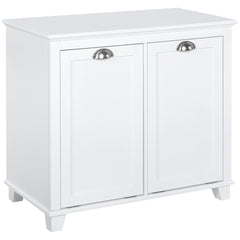 HOMCOM Dual Tilt out Laundry Hamper Cabinet, Bathroom Storage Cabinet with 2-Compartment Hamper, Modern Bathroom Floor Cabinet for Washroom, White