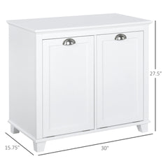 HOMCOM Dual Tilt out Laundry Hamper Cabinet, Bathroom Storage Cabinet with 2-Compartment Hamper, Modern Bathroom Floor Cabinet for Washroom, White