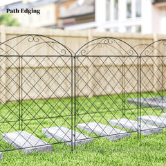Outsunny Garden Fence, 4 Pack Steel Fence Panels, 11.5' L x 43" H, Rust-Resistant Decorative Border Flower Edging for Yard, Landscape, Patio, Outdoor Decor, Curved Vines