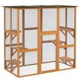 PawHut Outdoor Cat House Big Catio Wooden Feral Cat Shelter Enclosure with Large Spacious Interior, 6 High Ledges, Weather Protection Asphalt Roof, 71" L, Orange