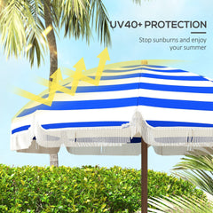 Outsunny 6.2' Beach Umbrella for Travel, Vent, Ruffles, Carry Bag, Portable Outdoor Umbrella for Garden, Blue Stripe