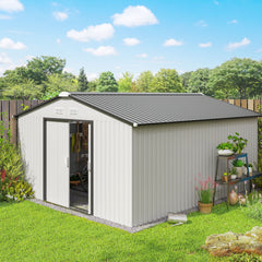 Outsunny Garden Metal Shed, Storage Shed Utility Storage with Double Locking Doors for Bike, Yard Tools, White