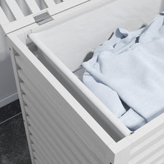 HOMCOM 55 L Bamboo Laundry Basket with Lid, Cloth Hamper with Removable Liner Bag, 19.75 x 14.25 x 23.5 Inches, White
