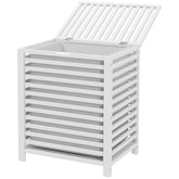 HOMCOM 55 L Bamboo Laundry Basket with Lid, Cloth Hamper with Removable Liner Bag, 19.75 x 14.25 x 23.5 Inches, White