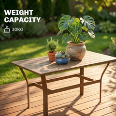 Outsunny Outdoor Coffee Table with Slatted Tabletop, All-Weather Rectangle Metal Patio Coffee Table for Garden, Brown
