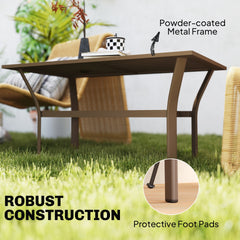 Outsunny Outdoor Coffee Table with Slatted Tabletop, All-Weather Rectangle Metal Patio Coffee Table for Garden, Brown