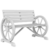 Outsunny 41" Wooden Wagon Wheel Bench, Rustic Outdoor Patio Weather Resistance Furniture, 2-Person Slatted Seat Bench with Backrest, Light Gray