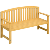 Outsunny 56" Outdoor Wood Bench, 2-Seater Garden Bench with Backrest and Armrest, Patio Bench for Patio, Porch, Poolside, Balcony, Natural