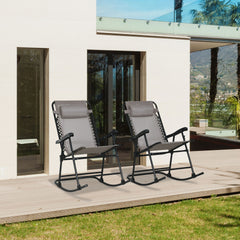 Outsunny Outdoor Rocking Chair Set of 2, Patio Folding Lawn Rocker Set with Headrests for Yard, Patio, Deck, Backyard, Gray