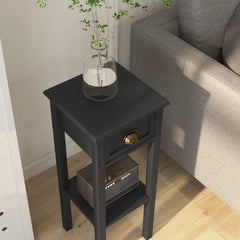 HOMCOM 2-Tier Side Tables Set of 2 with Drawer and Shelf, 2 Pieces End Tables for Living Room and Hallway, Black