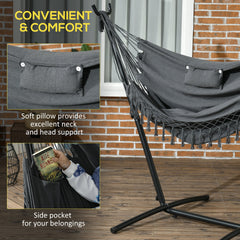 Outsunny U Shape Stand Hammock Chair, Headrest Include Hammock Swing, Dark Gray