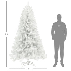HOMCOM 7.5ft Unlit Artificial White Christmas Tree, Holiday Decor with 1346 Branch Tips, Auto Open and Steel Base