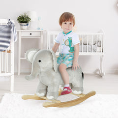 Qaba Kids Rocking Animal, Elephant Rocker with Realistic Sounds, Plush Ride on Toy for Years 2-4, Gray