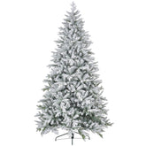 HOMCOM 8ft Artificial Flocked Christmas Tree with Snow Tips, Easy Assembly, Hinged Xmas Tree for Home Office Holiday