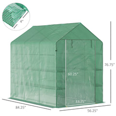 Outsunny 7' x 5' x 6' Walk-in Greenhouse for Outdoors with Mesh Door, 18 Shelf Hot House with Trellis, Plant Labels, UV Protective, Steel Frame for Growing Flowers, Herbs, Vegetables, Saplings, Green