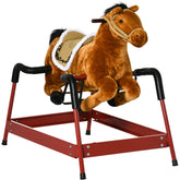 Qaba Kids Spring Rocking Horse, Ride on Horse for Girls and Boys with Animal Sounds, Plush Animal Ride-on Toy with Soft Feel, Interactive Toy for Kids, Light Brown