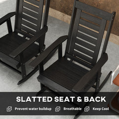 Outsunny 2 Pieces Outdoor Rocking Chairs, HDPE Patio Rockers with 28" High Back, Wide Armrests for Porch Backyard, Black