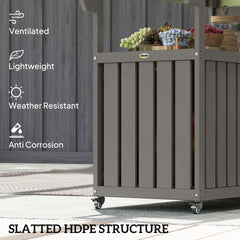 Outsunny Outdoor Bar Cart with Storage, Stainless Steel Outdoor Bar Table Top, Wheeled HDPE Kitchen Island for Food Prep, Gray
