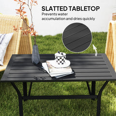 Outsunny Outdoor Coffee Table with Slatted Tabletop, All-Weather Rectangle Metal Patio Coffee Table for Garden, Black