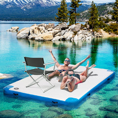 Outsunny 10 x 7ft Water Inflatable Floating Dock, Inflatable Platform Island, Large Floating Mat Raft with Air Pump & Backpack, for Pool, Beach, Ocean, White