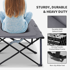 Outsunny 2 Person Folding Camping Cot for Adults, 50" Extra Wide Outdoor Portable Sleeping Cot with Carry Bag, Elevated Camping Bed, Beach Hiking, Grey