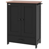 PawHut Pet Feeding Station, Dog Food Storage Cabinet w/ Raised Dog Bowls, Adjustable Panel, Hooks for Medium Dogs, Black