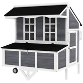 PawHut 43" Chicken Coop with Wheels, Chicken Tractor with Nesting Box, Windows, Pull-out Tray, Perches, for 2-4 Hens, Gray