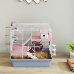 PawHut Hamster Cage, 3-Tier Small Animal Cage with Exercise Wheel, Food Bowl, Water Bottle, House, Tunnels, Ramps