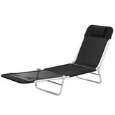 Outsunny Folding Chaise Lounge Chair, Portable Tanning Chair with Adjustable Backrest, Pillow for Beach Poolside Patio, Black