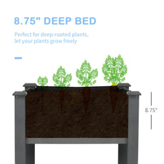 Outsunny 48" Raised Garden Bed, Elevated Wooden Planter Box with Holes for Vegetables, Herb, Flowers for Backyard, Dark Gray