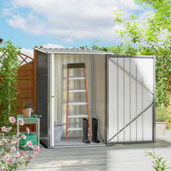 Outsunny Outdoor 3.3' x 3.4' Lean-to Garden Storage Shed, Galvanized Steel Tool House with Lockable Door for Patio, Gray