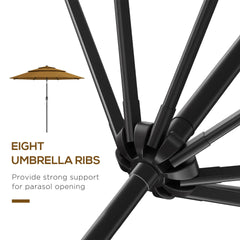 Outsunny 9FT 3 Tiers Outdoor Patio Umbrella with Crank, Push Button Tilt for Deck, Backyard and Lawn, Tan