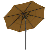 Outsunny 9FT 3 Tiers Outdoor Patio Umbrella with Crank, Push Button Tilt for Deck, Backyard and Lawn, Tan